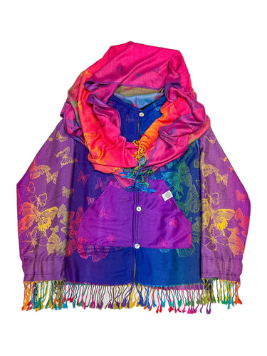 BLUE PURPLE AND PINK BUTTERFLY PASHMINA JACKET