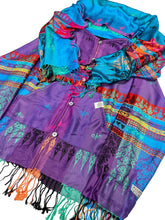 Load image into Gallery viewer, PURPLE AND BLUE DAMASK PASHMINA JACKET
