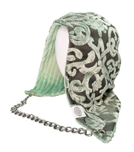 Load image into Gallery viewer, SAGE GREEN VELVET DAMASK HOOD w/ CHAIN