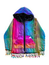 Load image into Gallery viewer, REVERSIBLE BLACK FUR AND RAINBOW PAISLEY PASHMINA JACKET (S-2XL)