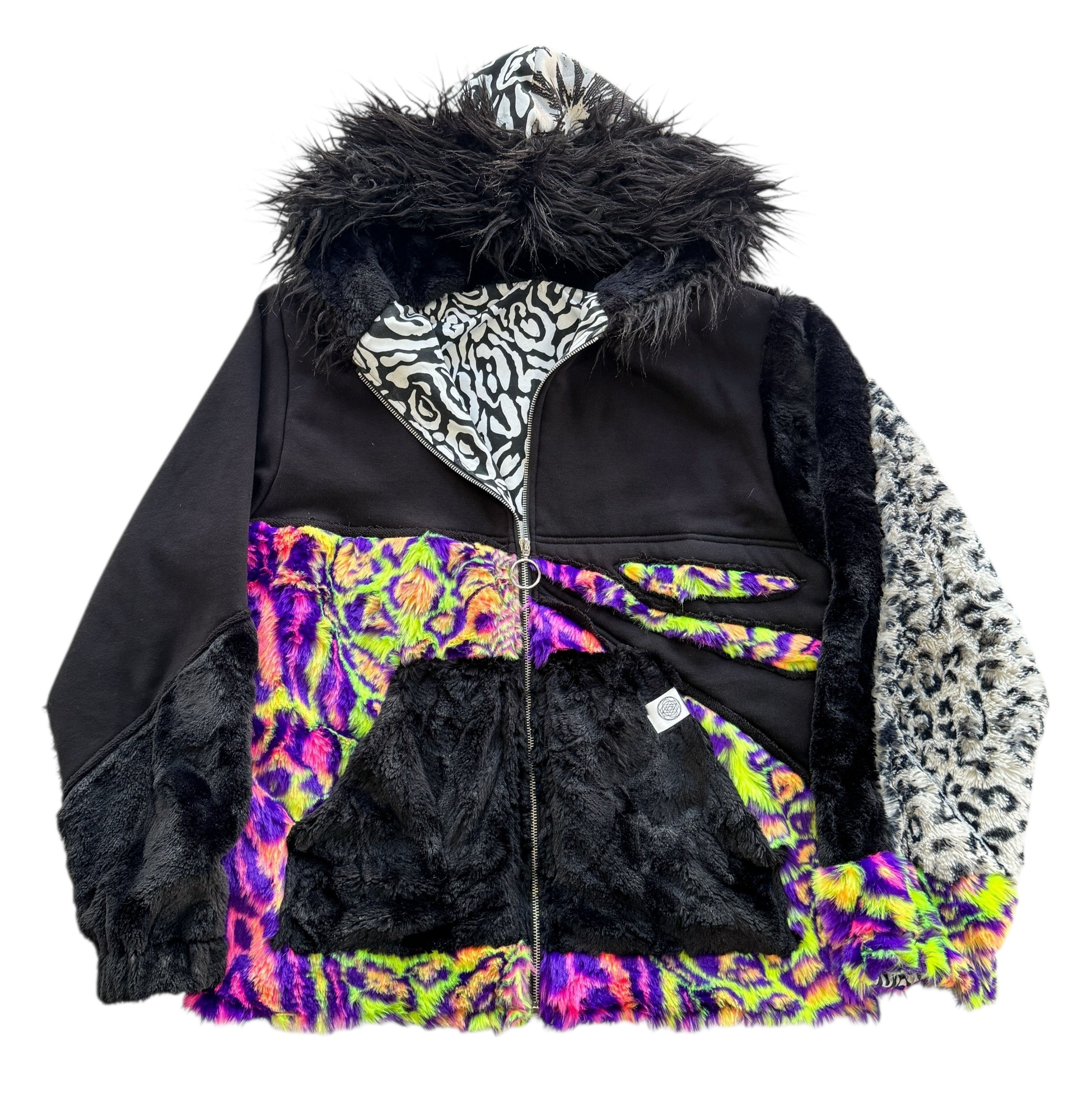 One of a Kind ACID CLAW PATCHWORK FUR JACKET (Large)