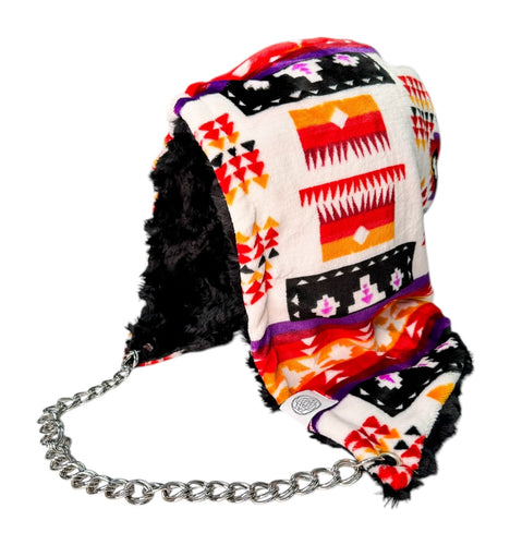 WHITE MINKY PENDLETON HOOD w/ CHAIN