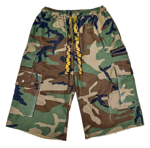One of a Kind PATCHWORK CAMO LOVE SHORTS (M/L)
