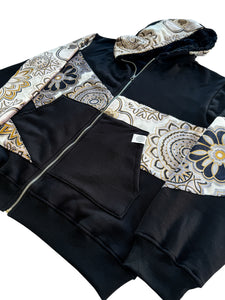 One of a Kind VELVET MANDALA PATCHWORK Zip Up Hoodie (XL)