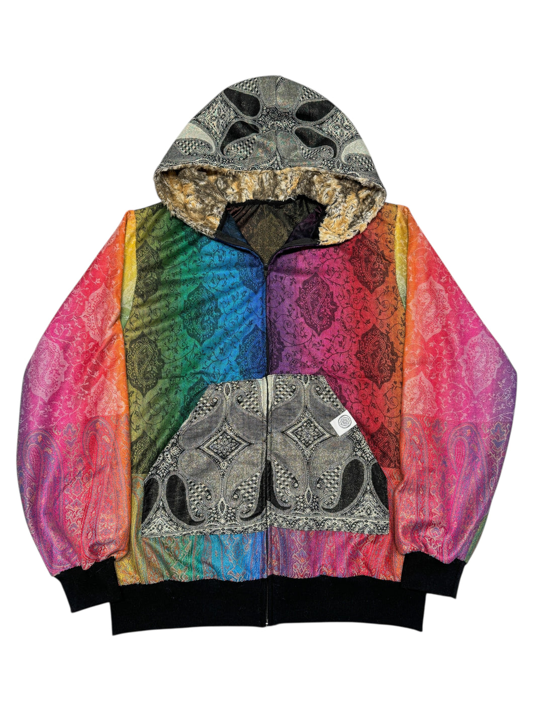 RAINBOW GLITCH PAISLEY PASHMINA HOODIE (Large)