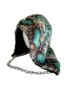 TEAL PYTHON FUR HOOD w/ CHAIN