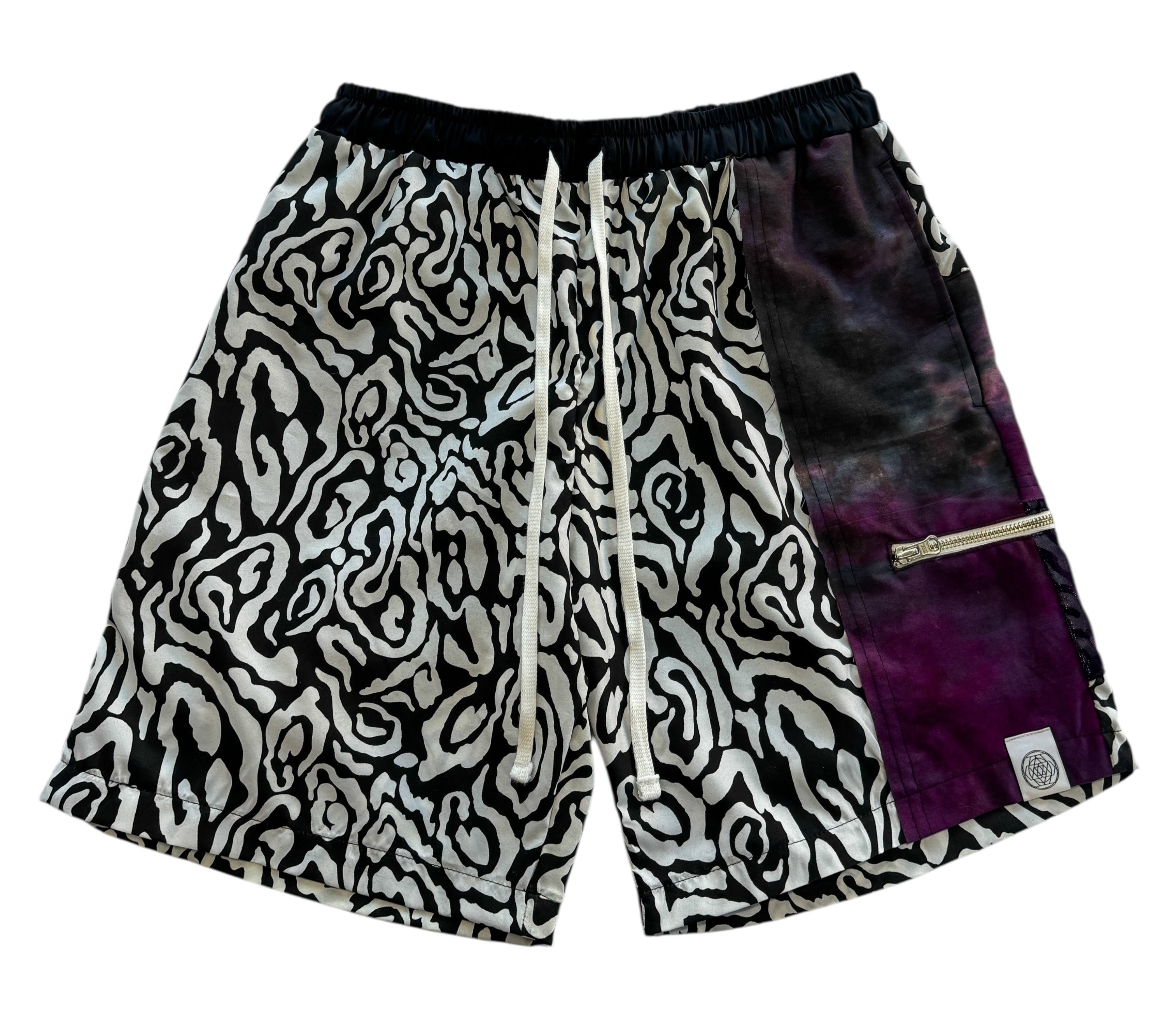 One of a Kind PURPLE VORTEX PATCHWORK SHORTS (Medium)