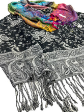 Load image into Gallery viewer, BLACK PAISLEY AND WHITE RAINBOW PAISLEY PASHMINA JACKET