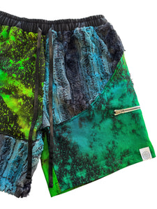 One of a kind PATCHWORK COTTON AND FUR SHORTS (30-32” waist)