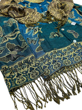 Load image into Gallery viewer, BLUE AND TAN BUTTERFLY PASHMINA JACKET