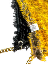 Load image into Gallery viewer, SPLIT GOLD AND BLACK FUR HOOD w/ CHAIN