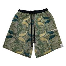 Load image into Gallery viewer, Teal &amp; Gold Paisely Pashmina Shorts (32-34” waist)