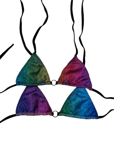 RAINBOW PAISLEY PASHMINA BIKINI TOP (XS-M)