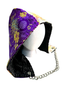 SPLIT BLOSSOM BROCADE HOOD w/ CHAIN