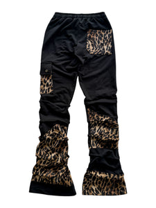 BLACK LEOPARD VELVET Stack Pants (Small)