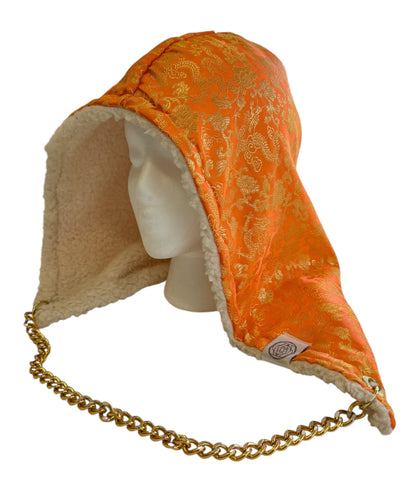 Orange Dragon Brocade Hood w/ Chain