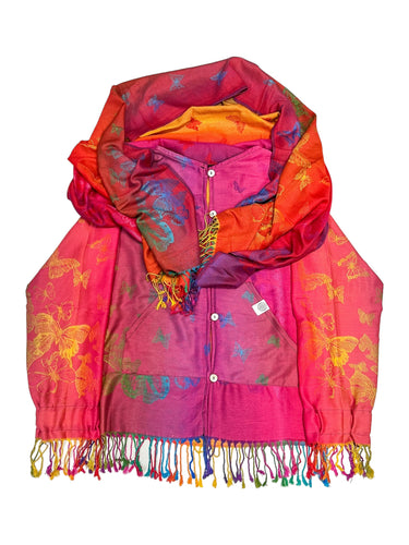 PINK AND RED BUTTERFLY PASHMINA JACKET