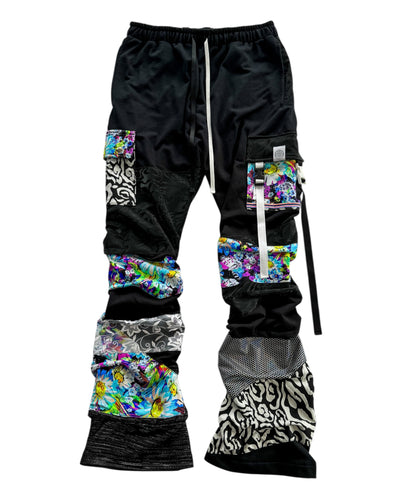 One of a Kind NEON BLOOM Patchwork Stack Pants (Large 32-34