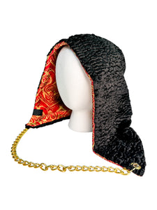RED PAISLEY BROCADE HOOD w/ CHAIN