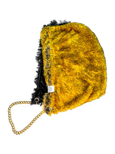 SPLIT GOLD AND BLACK FUR HOOD w/ CHAIN