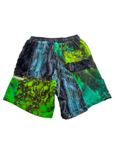 Load image into Gallery viewer, One of a kind PATCHWORK COTTON AND FUR SHORTS (30-32” waist)