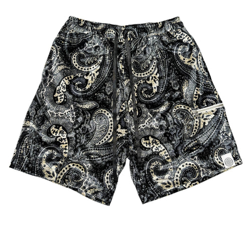 Black Smoke Paisley Velvet Shorts (S-2XL)