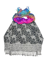 Load image into Gallery viewer, BLACK PAISLEY AND RAINBOW BUTTERFLY PASHMINA JACKET ( XL )