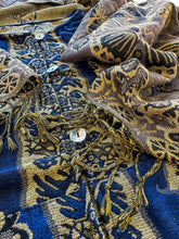 Load image into Gallery viewer, BLUE AND TAN BUTTERFLY PASHMINA JACKET (S-2XL)