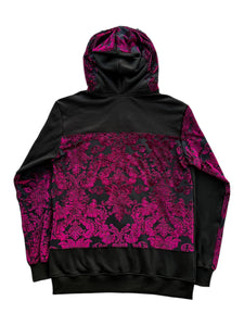 MIDNIGHT MERLOT DAMASK ZIP UP HOODIE (Large)