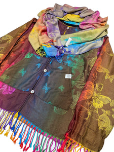 BROWN AND CREAM BUTTERFLY PASHMINA JACKET
