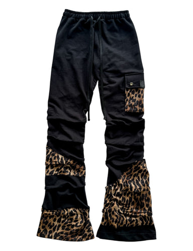 BLACK LEOPARD VELVET Stack Pants (Small)