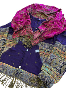 PURPLE AND FUCHSIA PAISLEY PASHMINA JACKET (S-2XL)