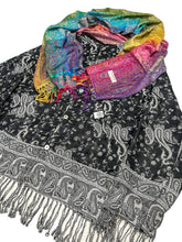 Load image into Gallery viewer, BLACK PAISLEY AND WHITE RAINBOW PAISLEY PASHMINA JACKET