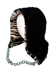 BLACK TIGER FUR HOOD w/ CHAIN