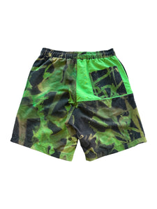 GREEN NYLON PATCHWORK SHORTS (Medium)