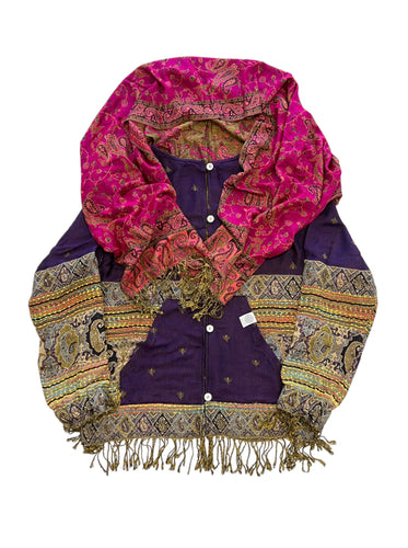 PURPLE AND FUCHSIA PAISLEY PASHMINA JACKET (S-2XL)