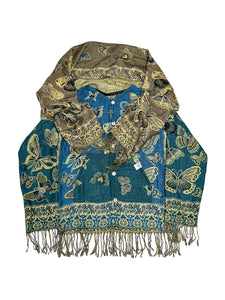 BLUE AND TAN BUTTERFLY PASHMINA JACKET