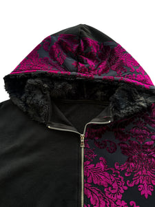 MIDNIGHT MERLOT DAMASK ZIP UP HOODIE (Large)