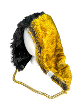 Load image into Gallery viewer, SPLIT GOLD AND BLACK FUR HOOD w/ CHAIN