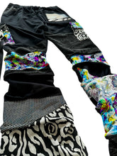 Load image into Gallery viewer, One of a Kind NEON BLOOM Patchwork Stack Pants (Large 32-34&quot;)