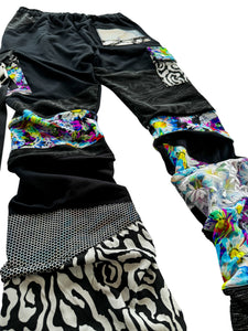 One of a Kind NEON BLOOM Patchwork Stack Pants (Large 32-34")