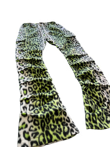 SLIME GREEN LEOPARD STACK PANTS (Small)