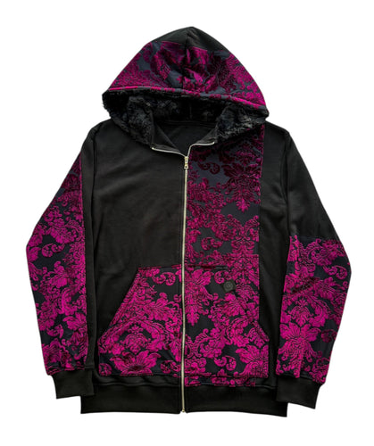 MIDNIGHT MERLOT DAMASK ZIP UP HOODIE (Large)