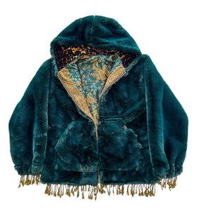 REVERSIBLE MIDNIGHT TEAL AND PASHMINA JACKET (Large)