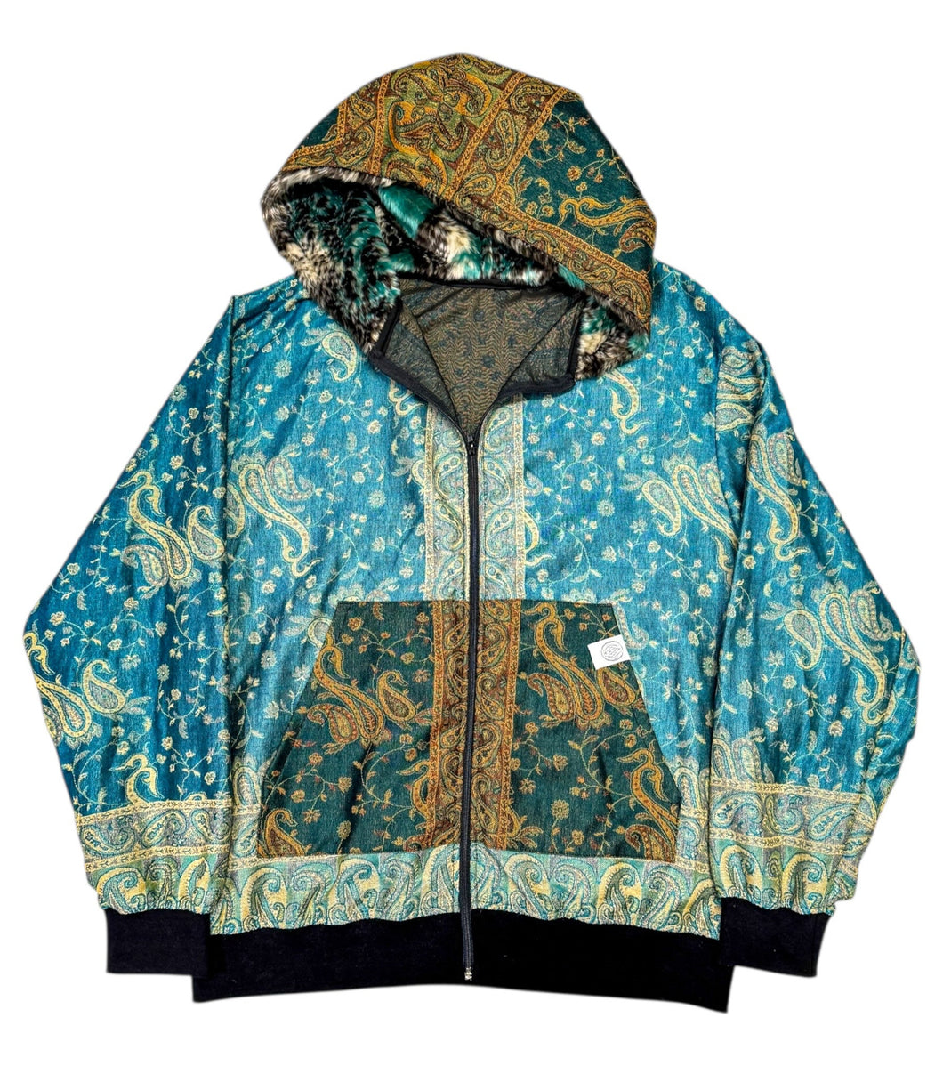 One of a Kind Teal Druid Paisley Pashmina Jacket (XL)