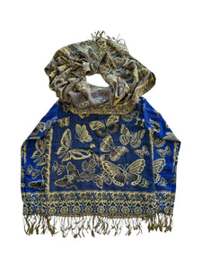 BLUE AND TAN BUTTERFLY PASHMINA JACKET (S-2XL)