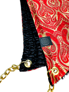 RED PAISLEY BROCADE HOOD w/ CHAIN