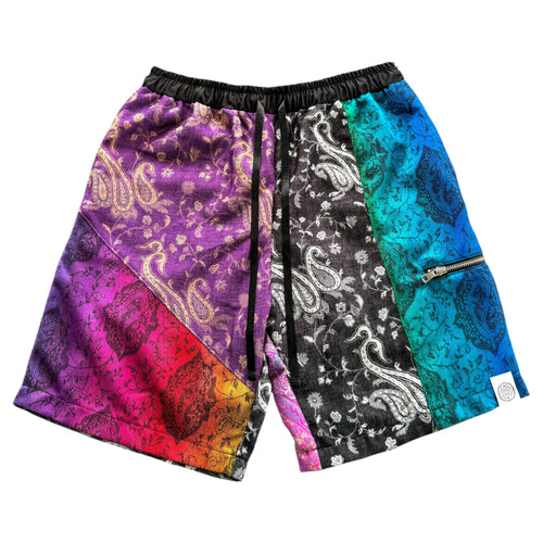 Rainbow Paisley Glitch Patchwork Shorts (Medium)