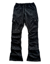 Load image into Gallery viewer, One of a Kind BLACK VELVET PAISLEY Stack Pants (medium 30-32”)