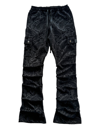 One of a Kind BLACK VELVET PAISLEY Stack Pants (medium 30-32”)